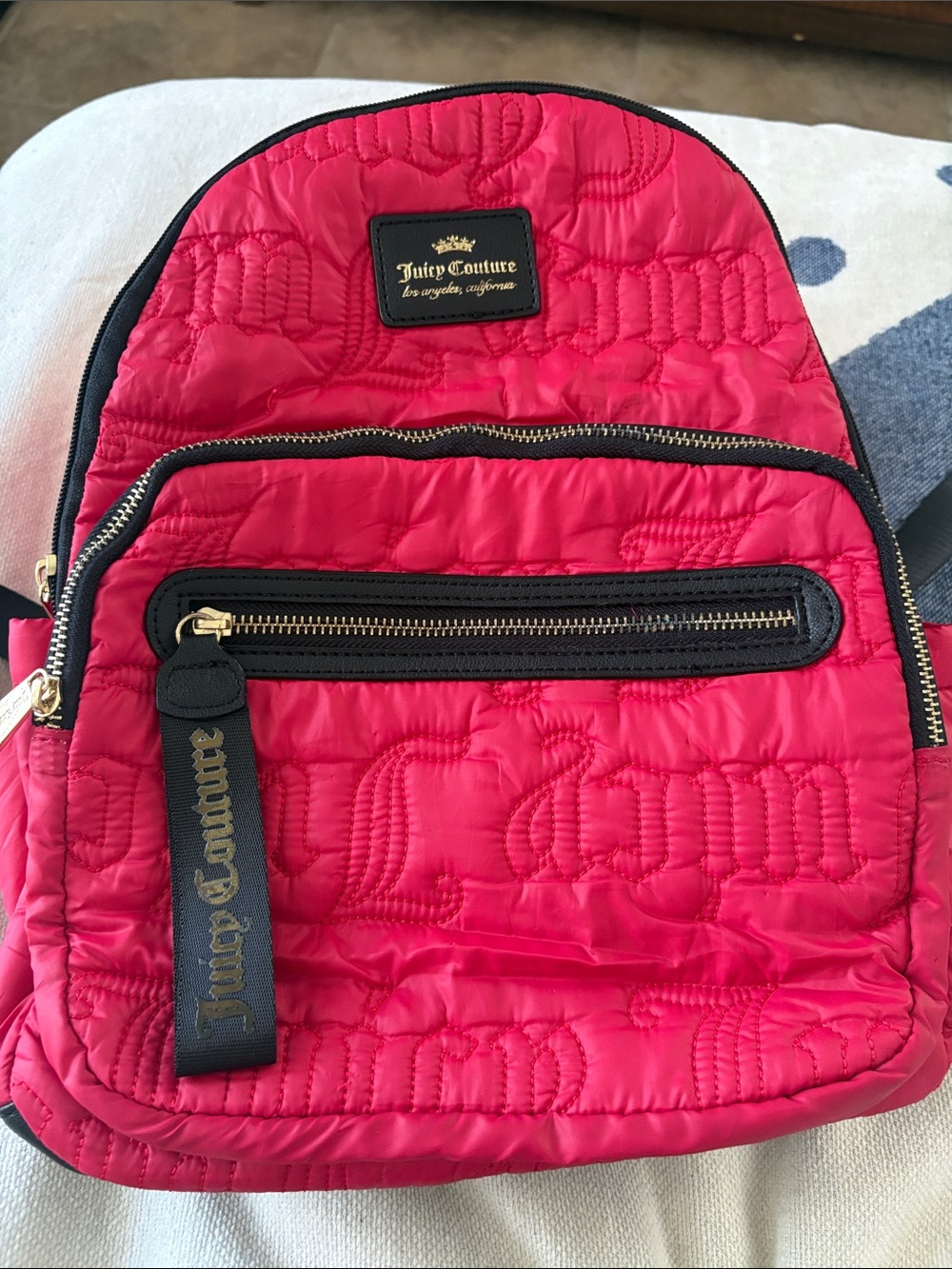 Juicy Couture Red/hot pink Quilted Logo Backpack with Gold Hardware